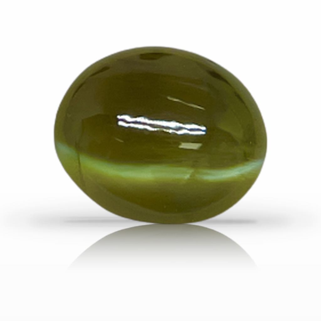 2.61ct Chrysoberyl-Cat's Eye, Oval, Green gemstone, 7.8 x 6.9MM, item #5910