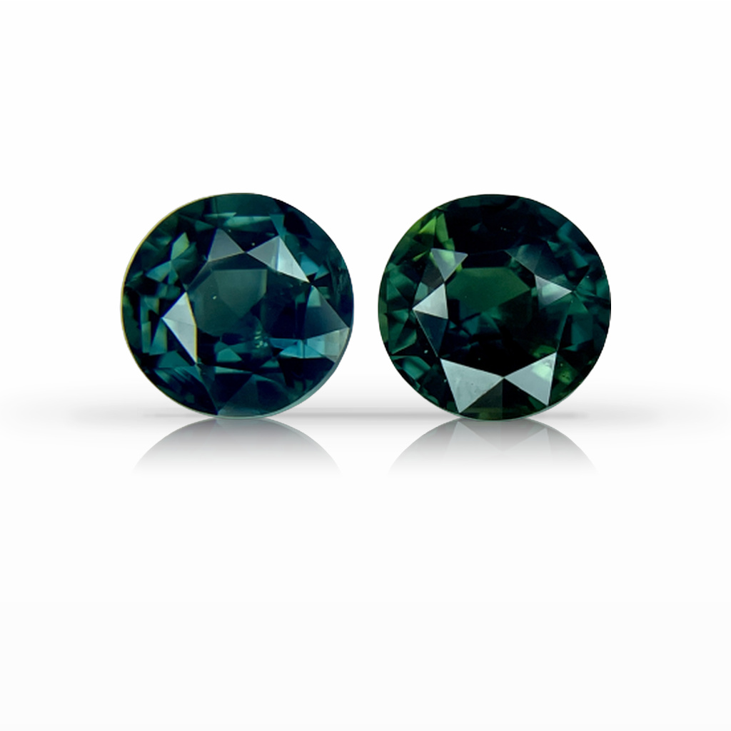 3.87ct Sapphire, Round, Green, Pair, 7MM gemstone, 7MM, item #5992