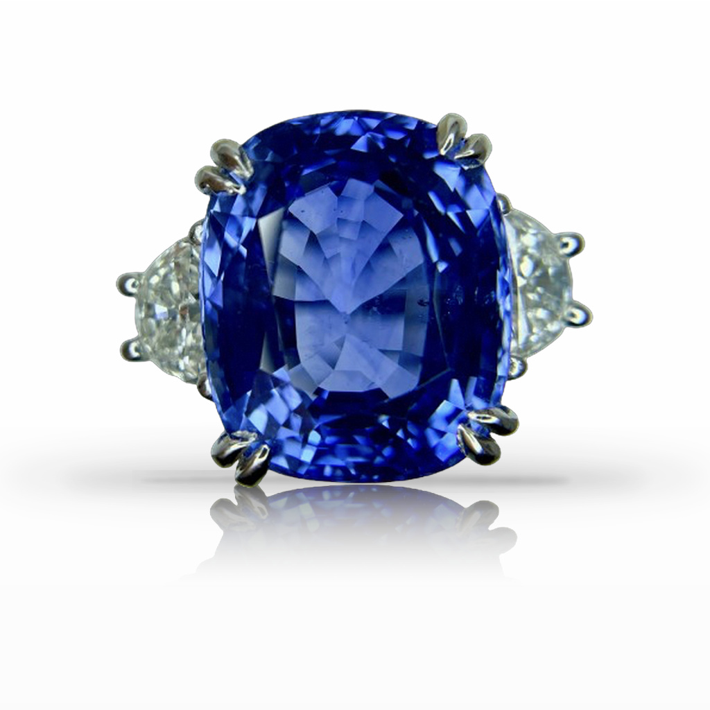 19.92ct Sapphire, Cushion, Blue, Ring
Dia.: 1.40Ct (apprx.)
Plat. gemstone, 16.5 x 13.4MM, item #6390