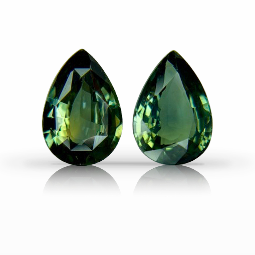 5.09ct Sapphire, Pear Shape, Green, Pair gemstone, 10.3 x 7.1MM, item #7497
