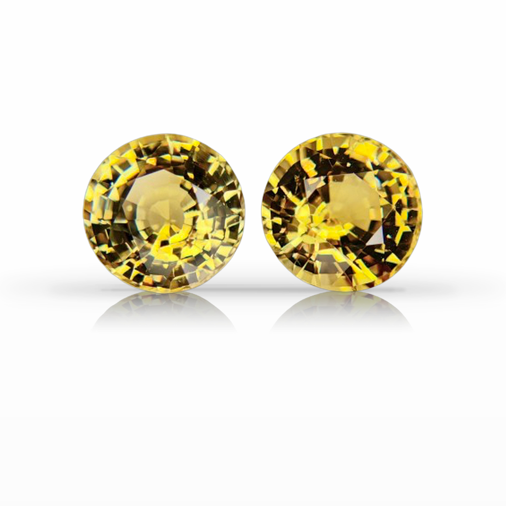 5.31ct Sapphire, Round, Yellow, No Heat, Pair, 7.9MM gemstone, 7.9MM, item #7622